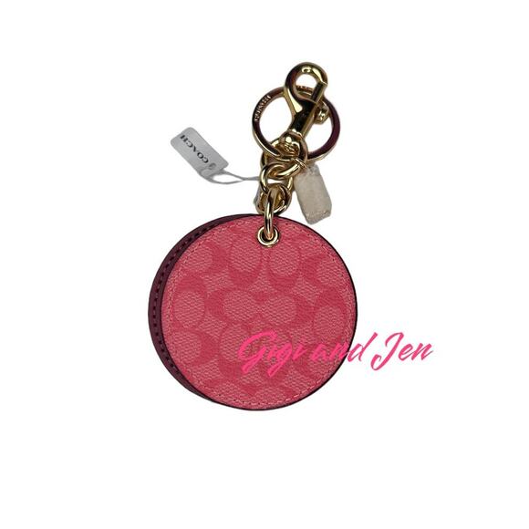 Coach Mirror Bag Charm In Signature Canvas Pink Lemonade - Picture 3 of 5